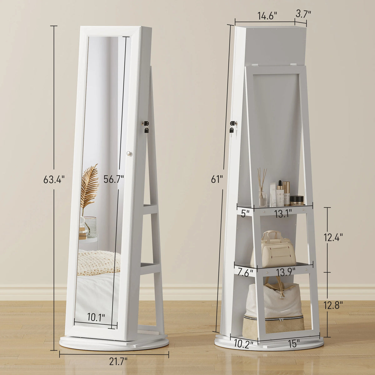 Homcom Lockable Swivel Jewelry Cabinet With Mirror And Shelves