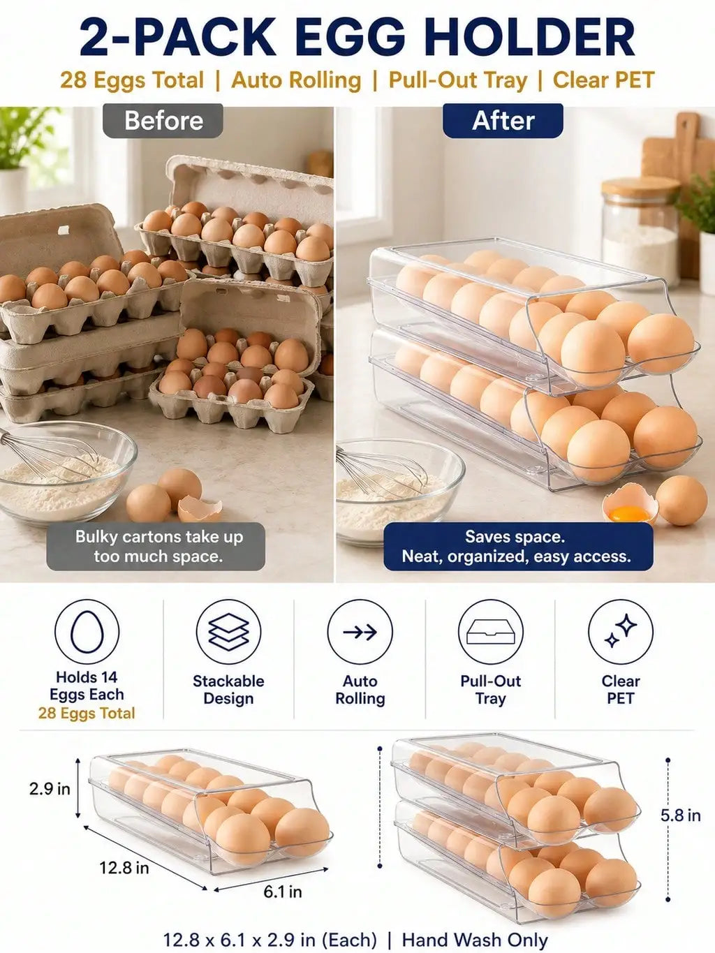 Automatic Rolling Egg Holders For Refrigerator Drawer Storage