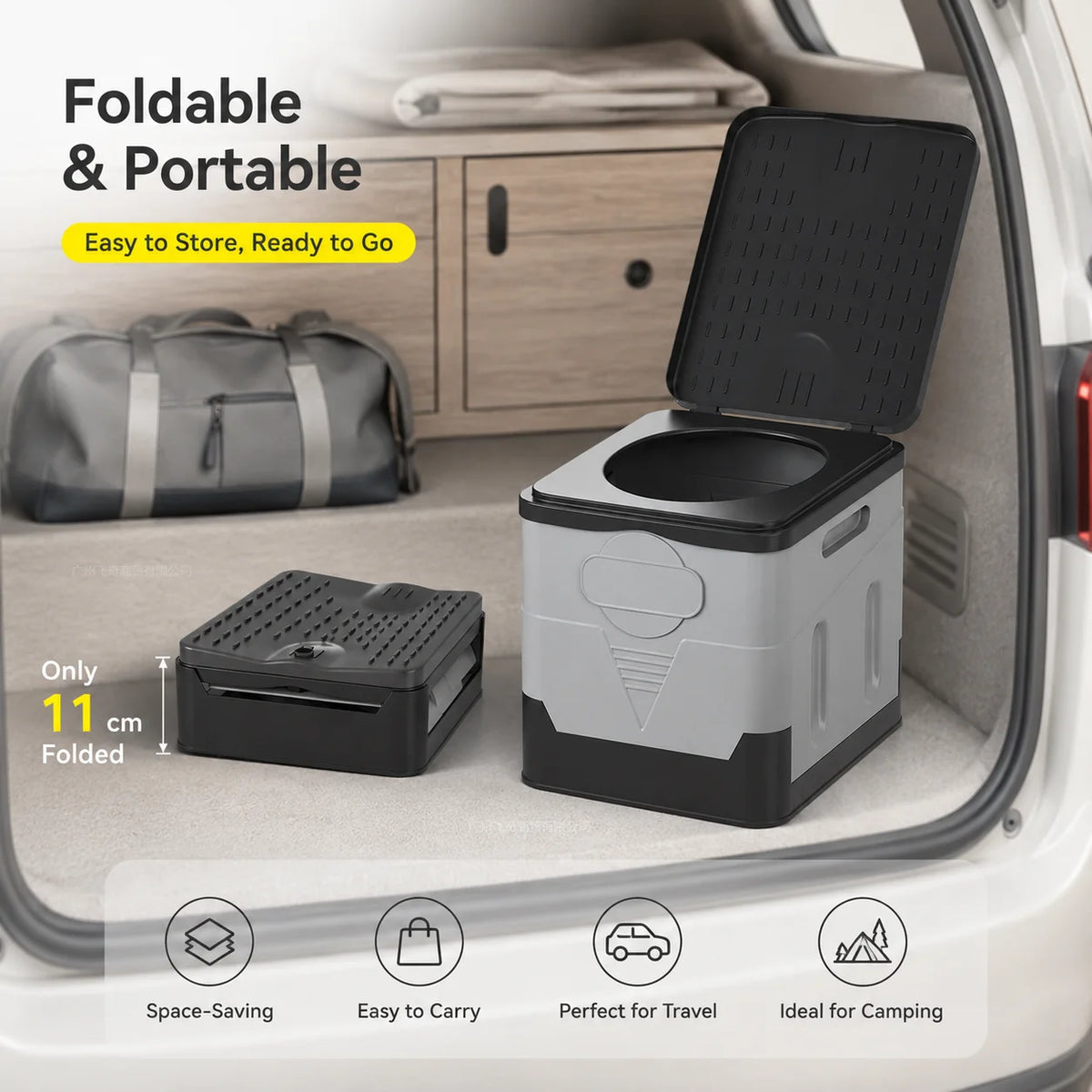 Multi Use Foldable Car Camping Toilet With Lid Compact Potty
