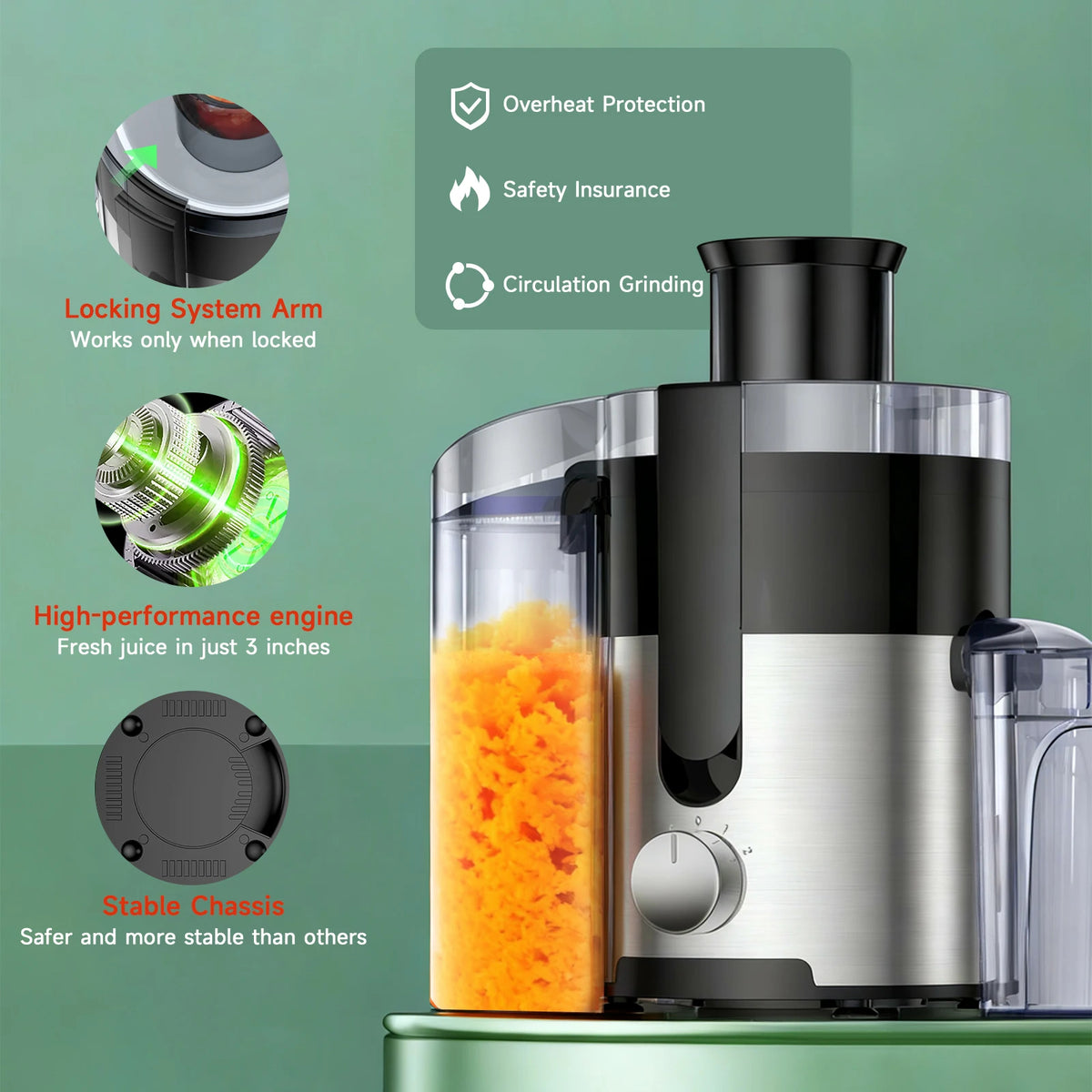 Professional High Speed Automatic Juicer With Stainless Steel Blades