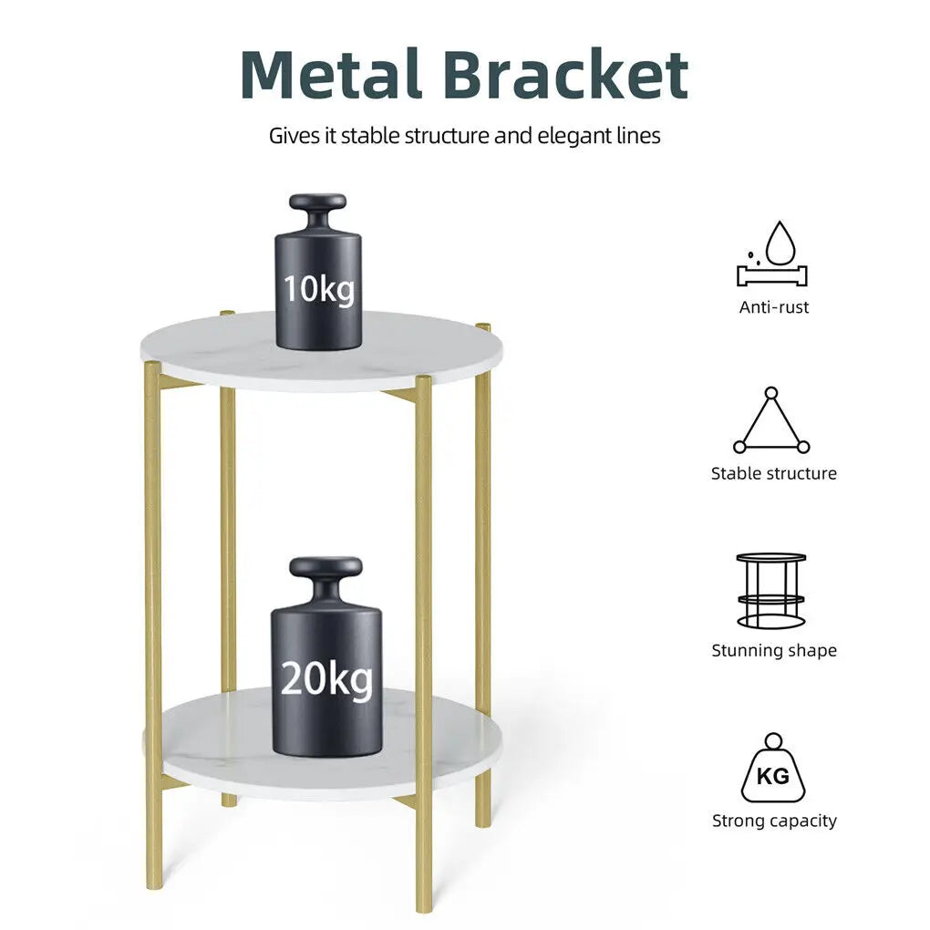 Luvodi Modern Two Tier Round Metal Storage End Table