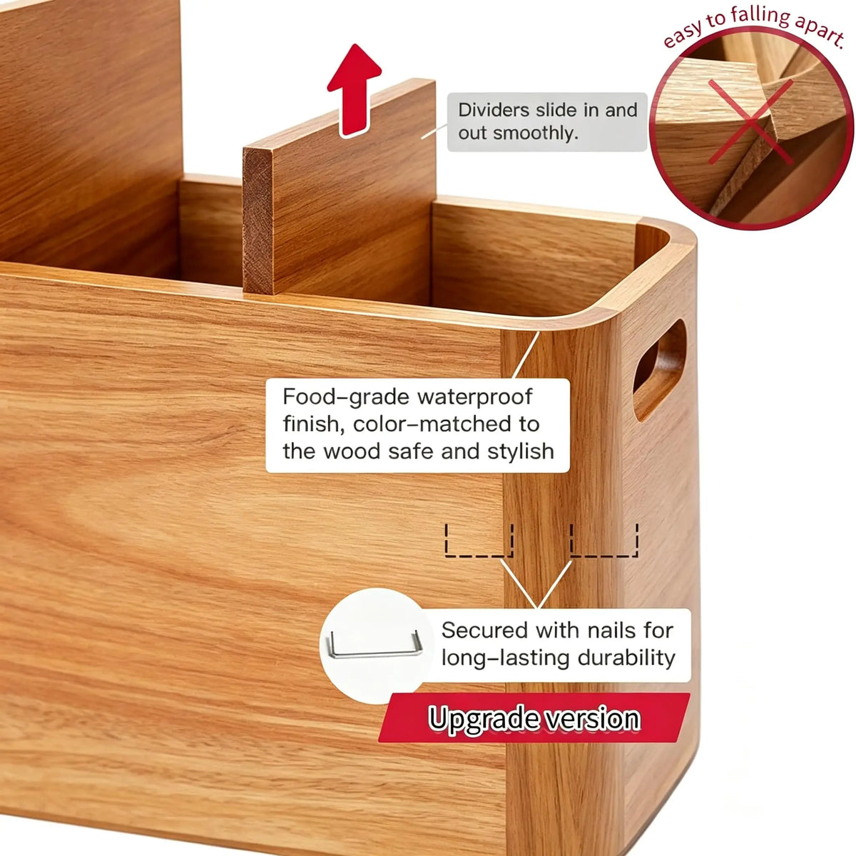 Wooden Kitchen Utensil Holder Four Compartment Counter Organizer