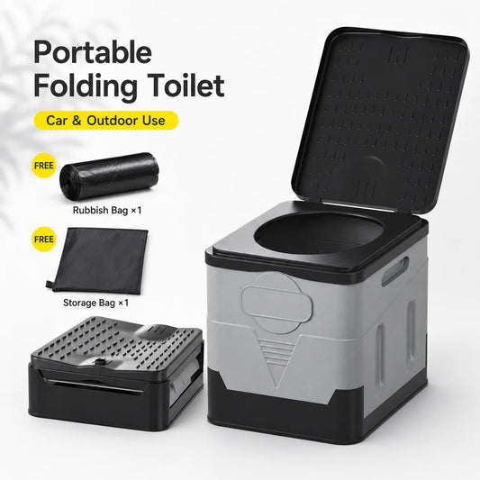 Multi Use Foldable Car Camping Toilet With Lid Compact Potty