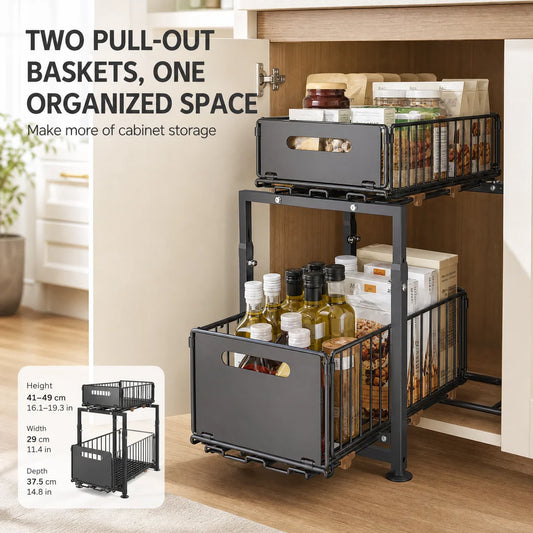 Adjustable Height Under Sink Storage Rack For Kitchen Cabinet Organization