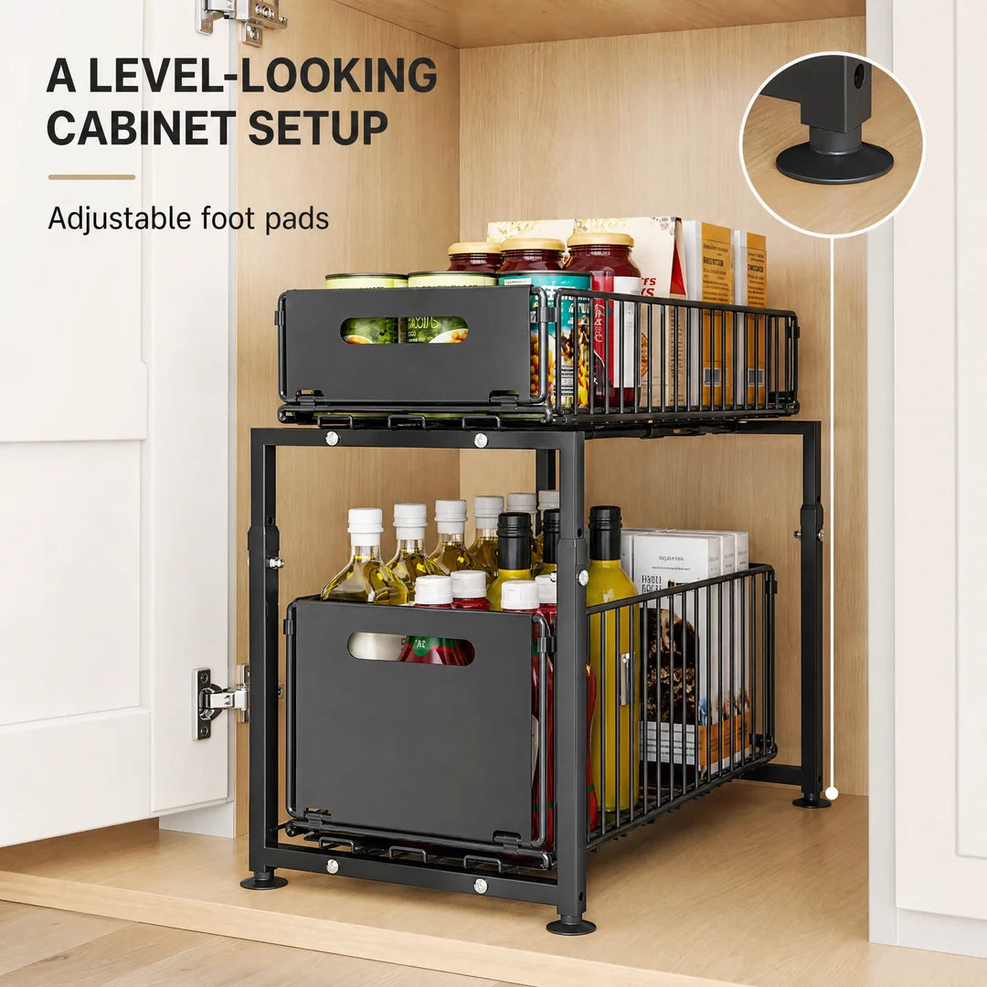 Adjustable Height Under Sink Storage Rack For Kitchen Cabinet Organization