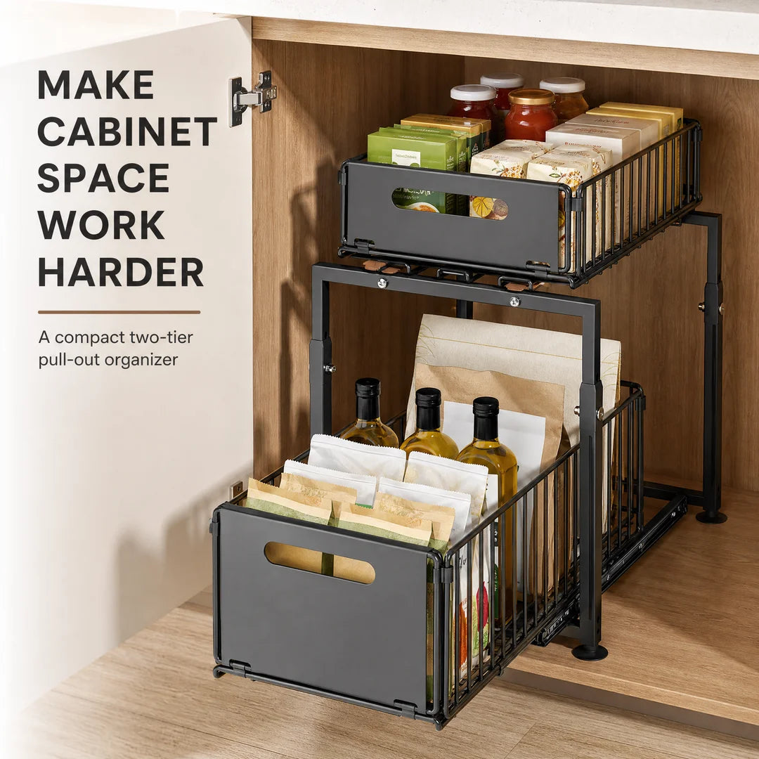 Adjustable Height Under Sink Storage Rack For Kitchen Cabinet Organization
