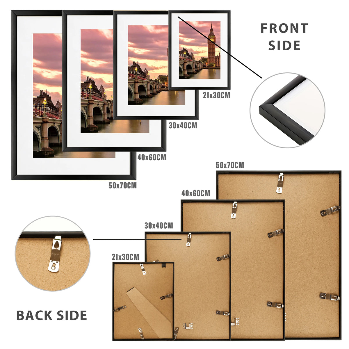Modern Aluminum Picture Frames With Mat Gallery Wall Set