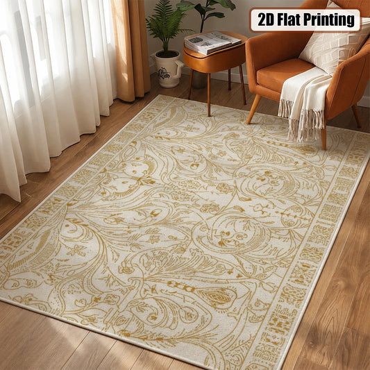 Soft Velvet Machine Washable Area Rug Non Slip Vintage Ornate Pattern