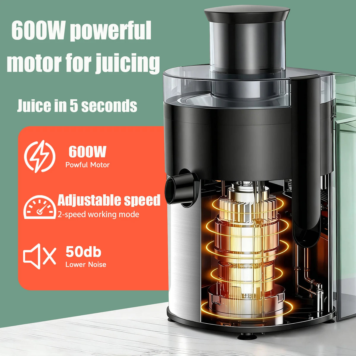 Professional High Speed Automatic Juicer With Stainless Steel Blades