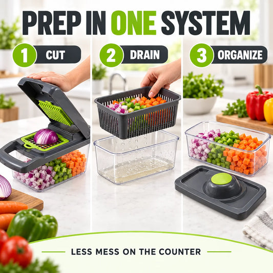 Multifunctional Vegetable Chopper with 7 Interchangeable Blades and Container