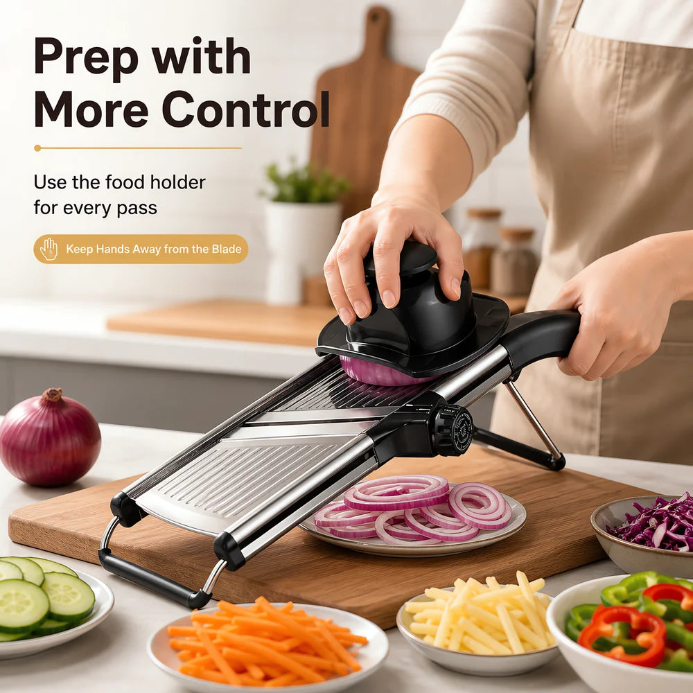 Adjustable Stainless Steel Mandoline Vegetable Slicer With Food Holder