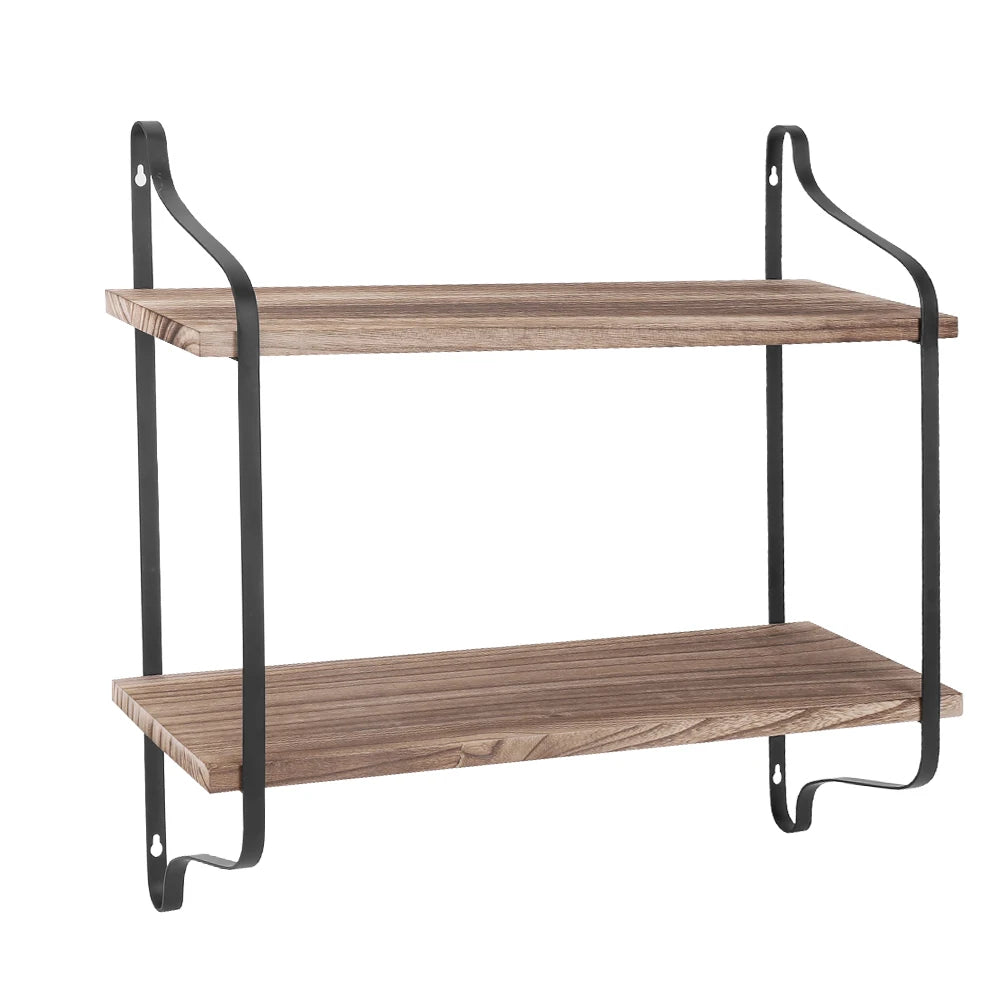 Rustic Industrial Pipe Wall Mounted Wooden Storage Floating Shelf