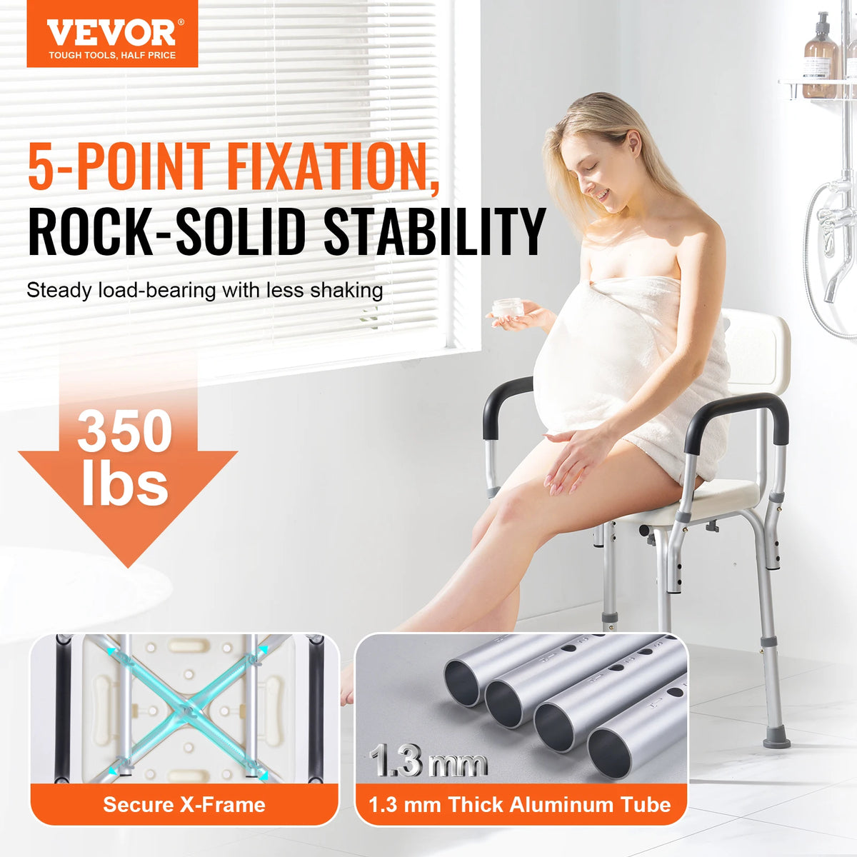 SucceBuy Adjustable Height Shower Chair With Reliable Back