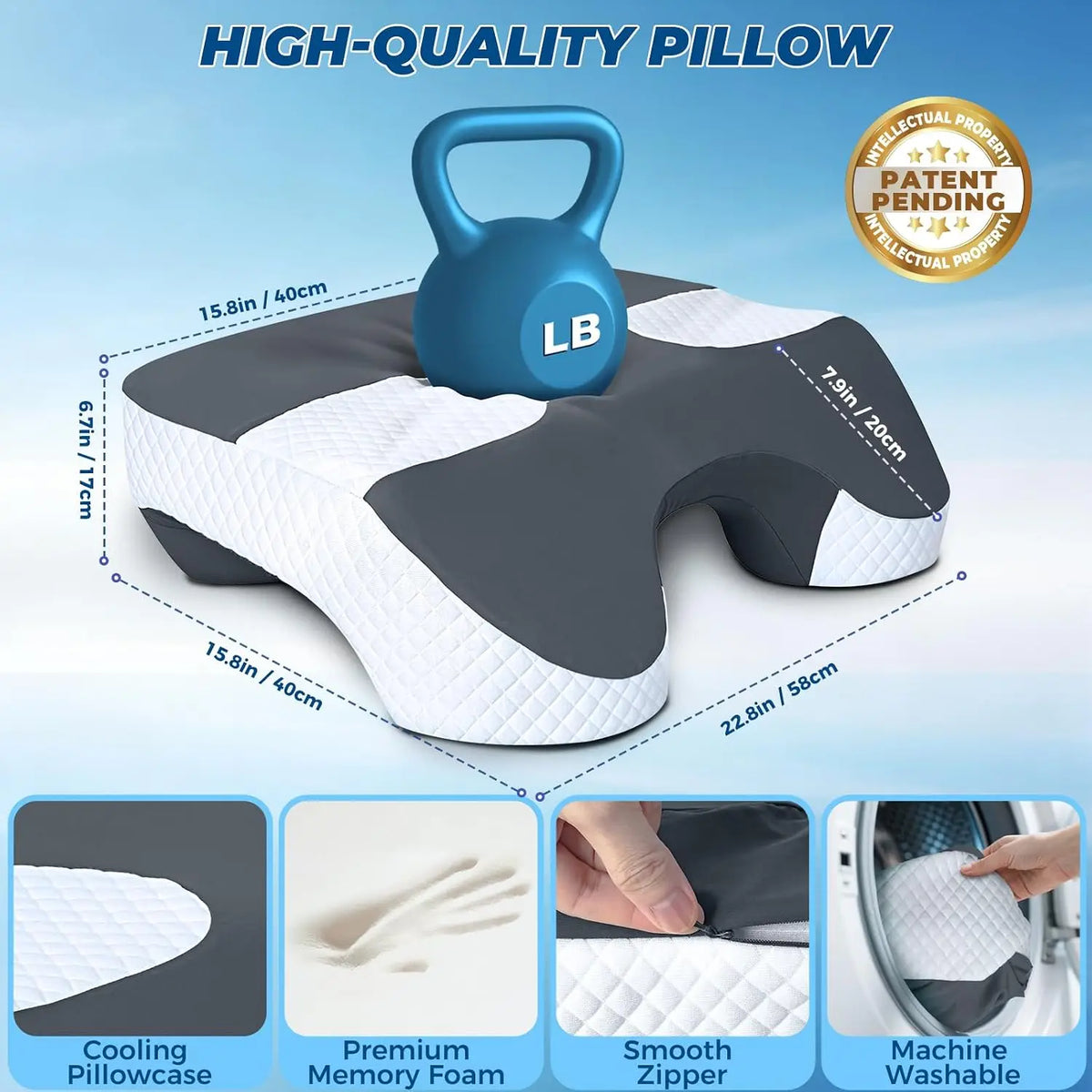 Premium Memory Foam Side Sleeper Pillow With Arm Holes