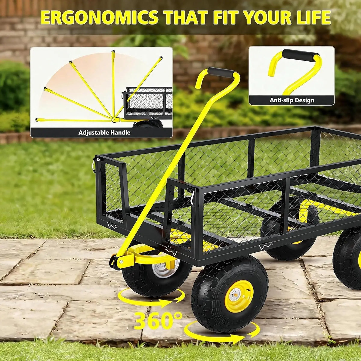 Tacleekii Heavy Duty Steel Utility Garden Cart With Handle