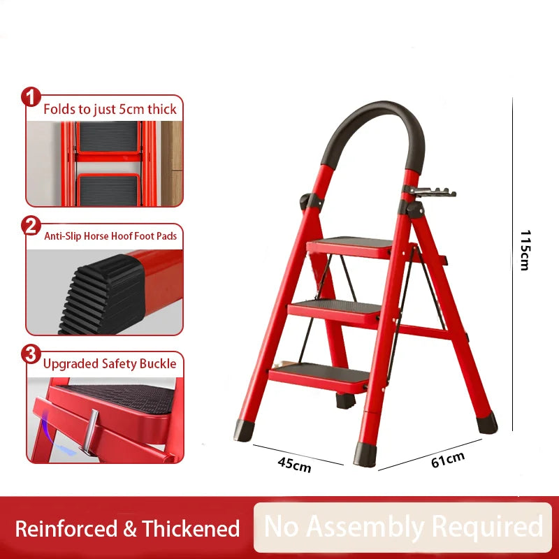 Premium Stainless Steel Foldable Step Ladder With Tool Holder