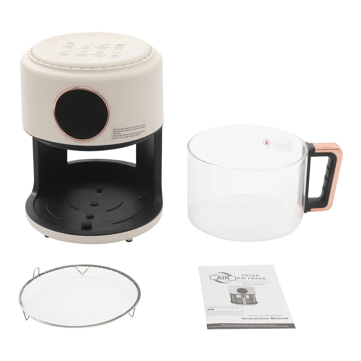 Bymaocar 1200W Touchscreen Air Fryer With Borosilicate Glass Chamber
