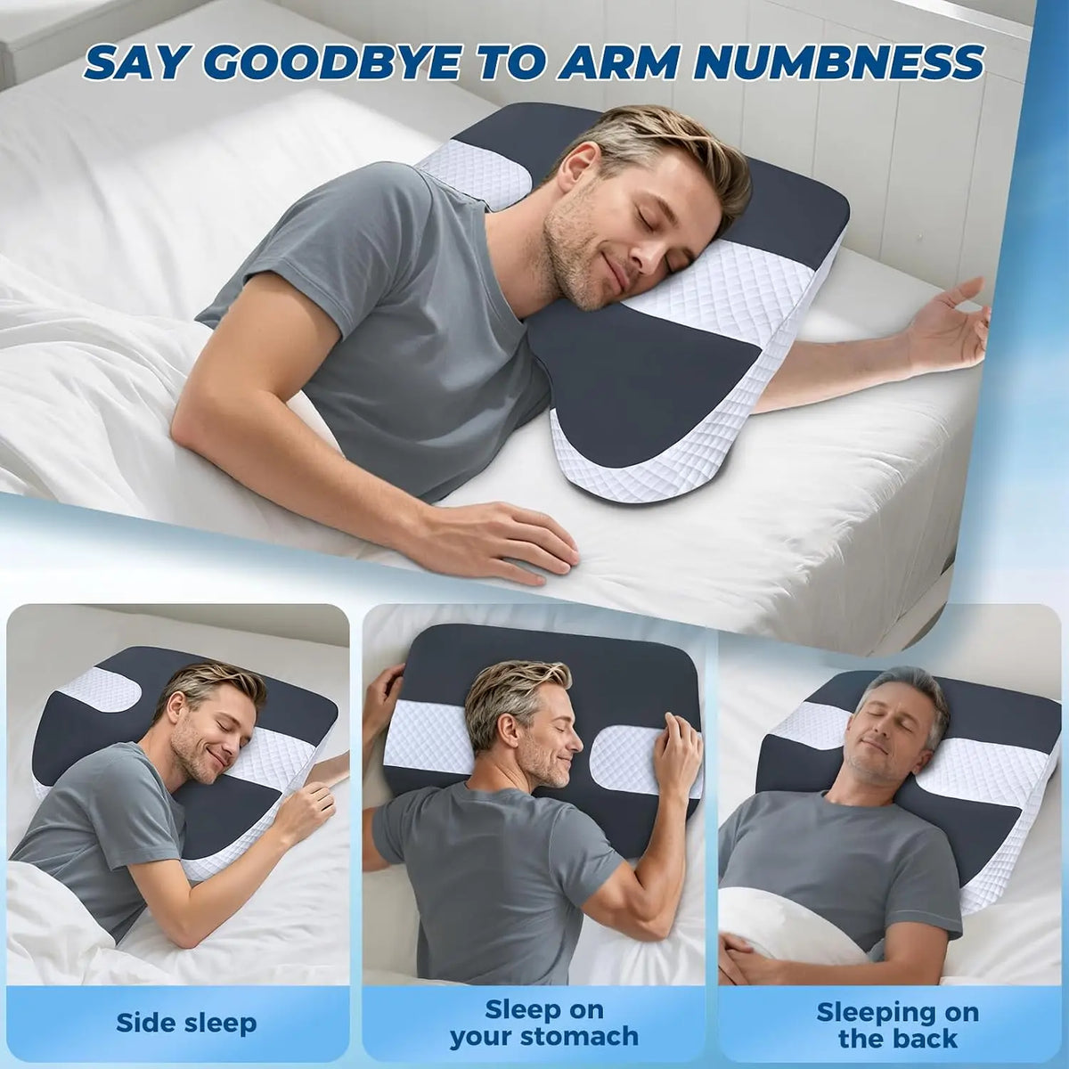 Premium Memory Foam Side Sleeper Pillow With Arm Holes