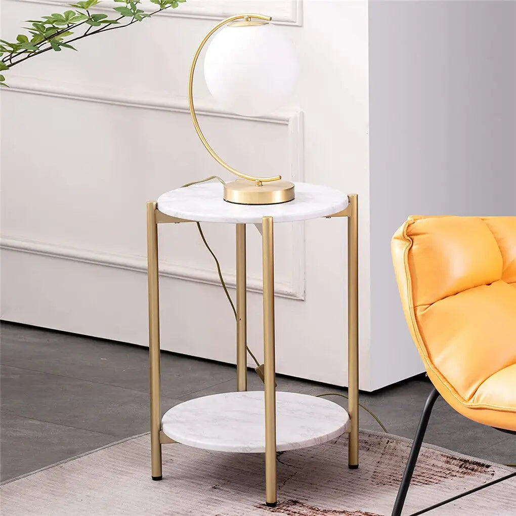 Luvodi Modern Two Tier Round Metal Storage End Table