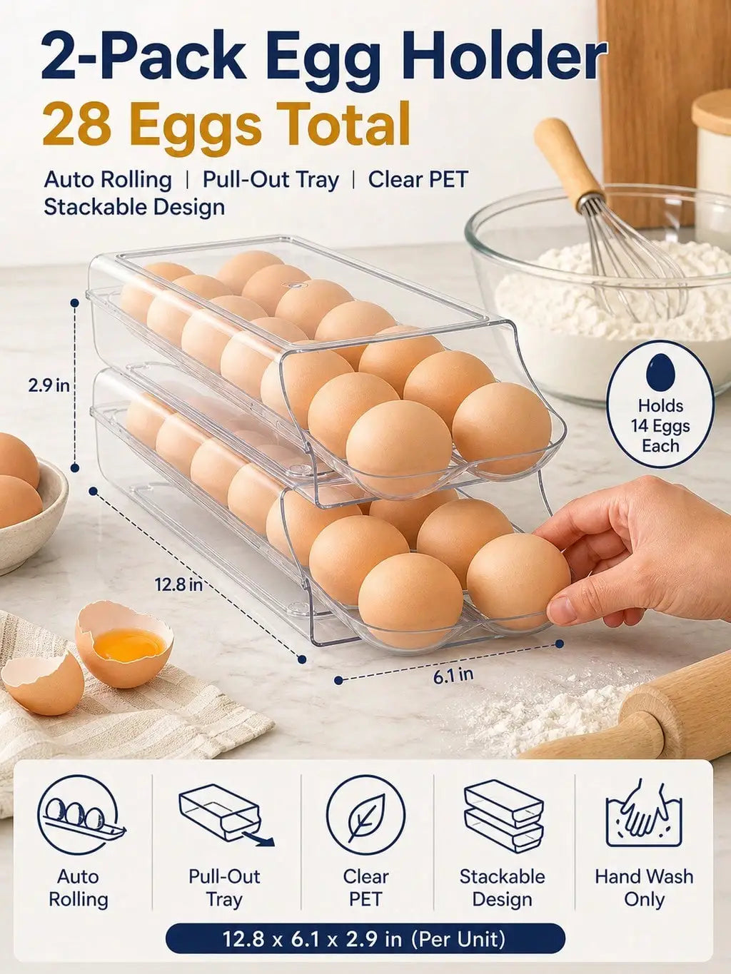 Automatic Rolling Egg Holders For Refrigerator Drawer Storage