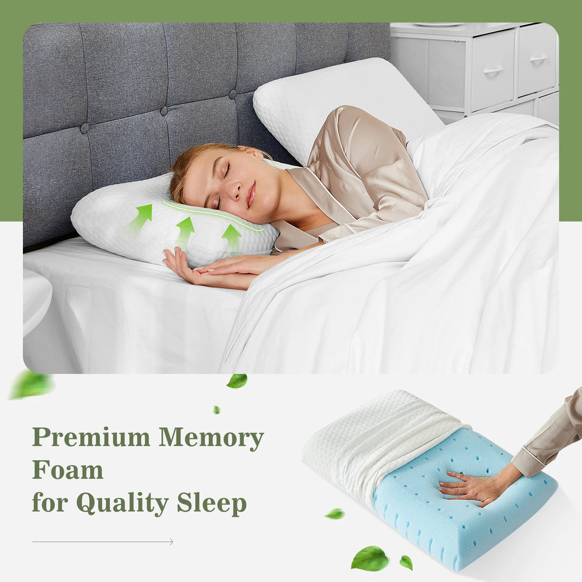 `JHK Memory Foam Pillows With Removable Washable Cooling Cover.`