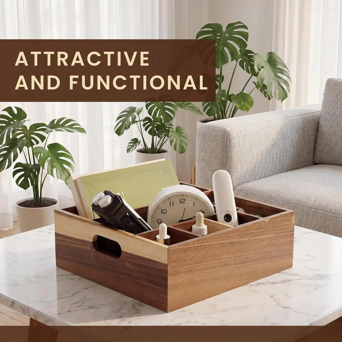 Garvee Multi Compartment Wooden Utensil Holder Caddy With Handles