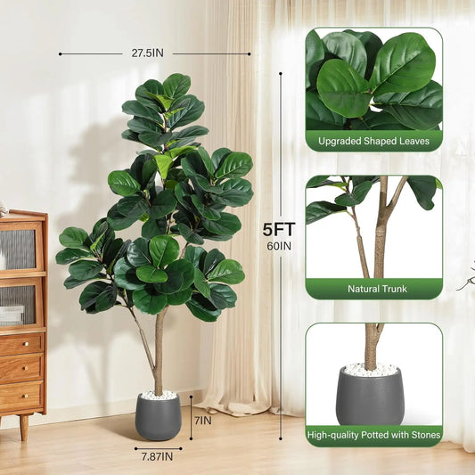 HiMiss Artificial Fiddle Leaf Fig Tree With Planter