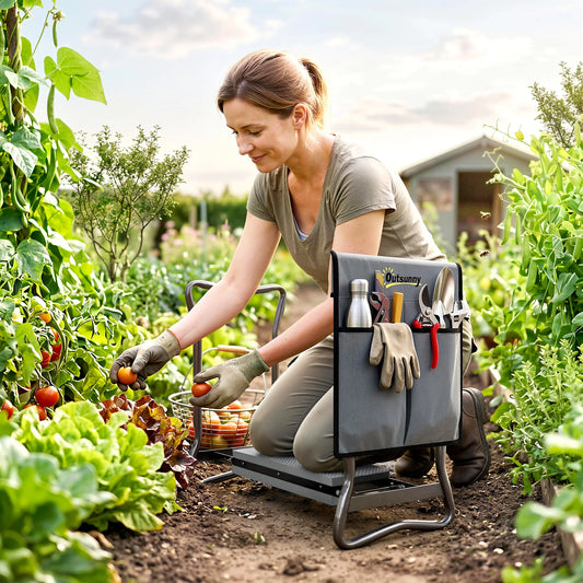 Outsunny Folding Garden Kneeler Bench With Tool Pouch
