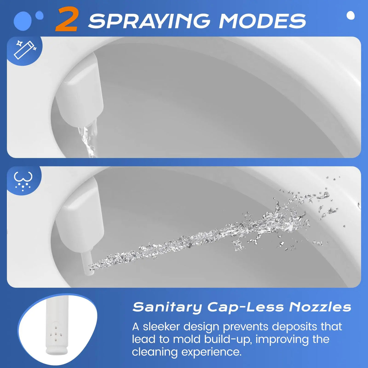 Dual Nozzle Ultra Slim Bidet Attachment For Self Cleaning Toilet