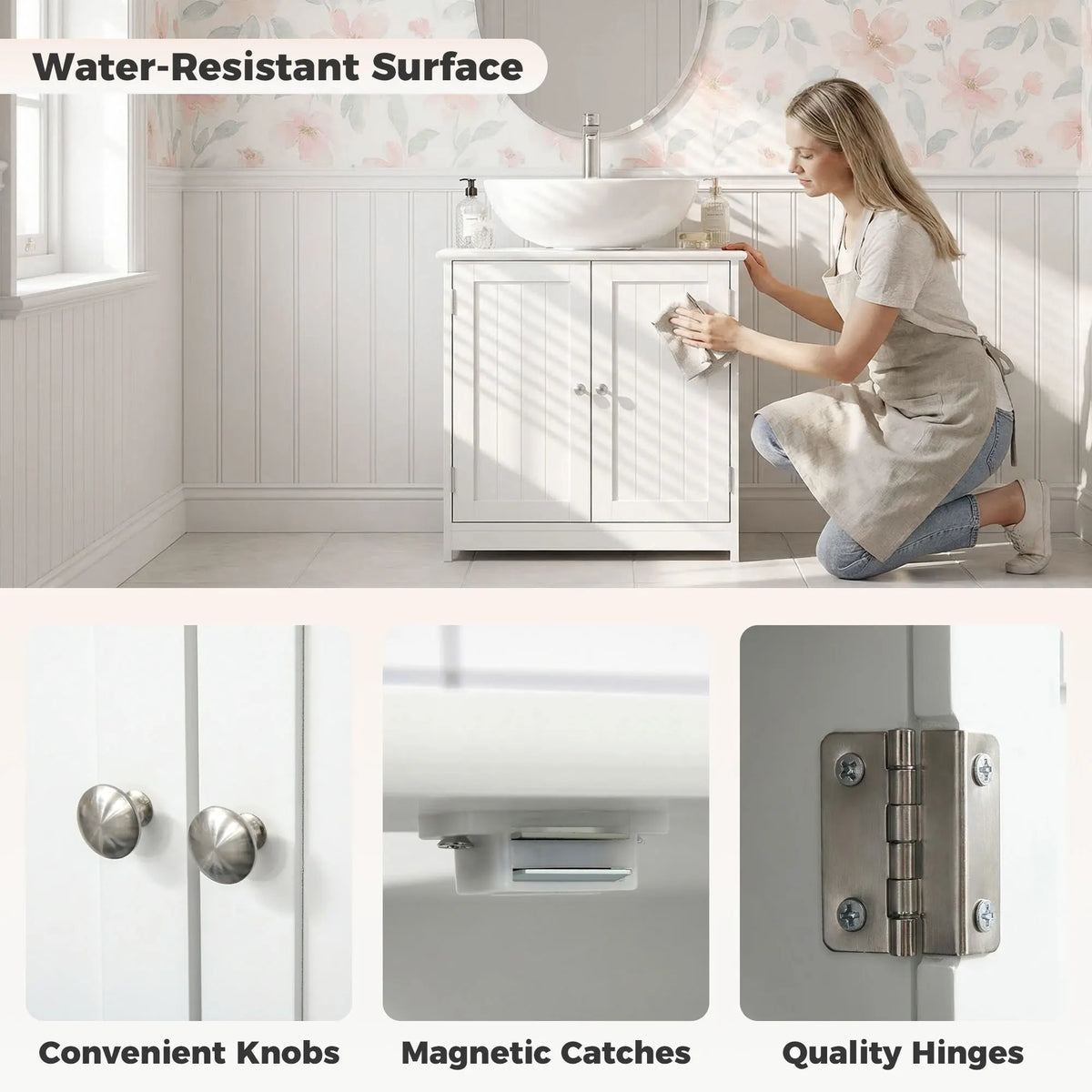 Kleankin Freestanding Bathroom Pedestal Sink Cabinet With U Shape Cutout Shelf