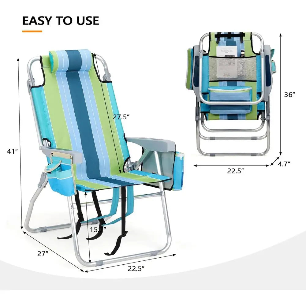 Beach Chairs 2 Pack Backpack Adjustable Cup Holders Cooler Bag