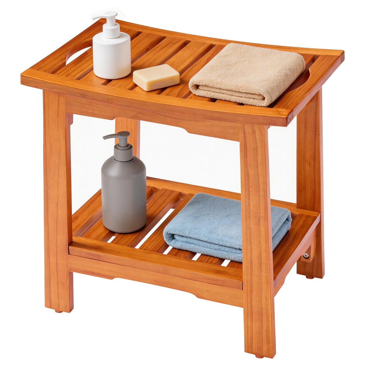 MCQ Wooden Shower Bench With Storage Shelf Waterproof Bathroom Seat