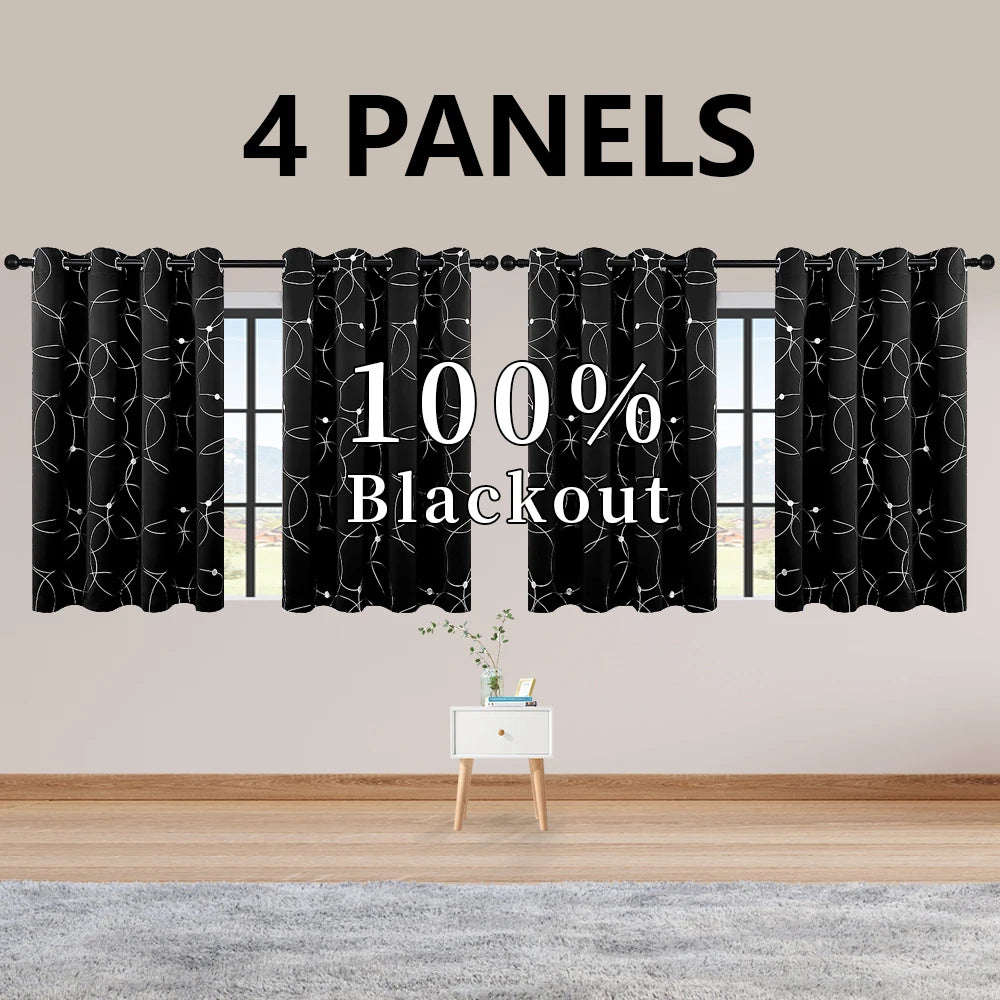 Thermal Insulated Blackout Curtains Grommet Foil Printed Panels