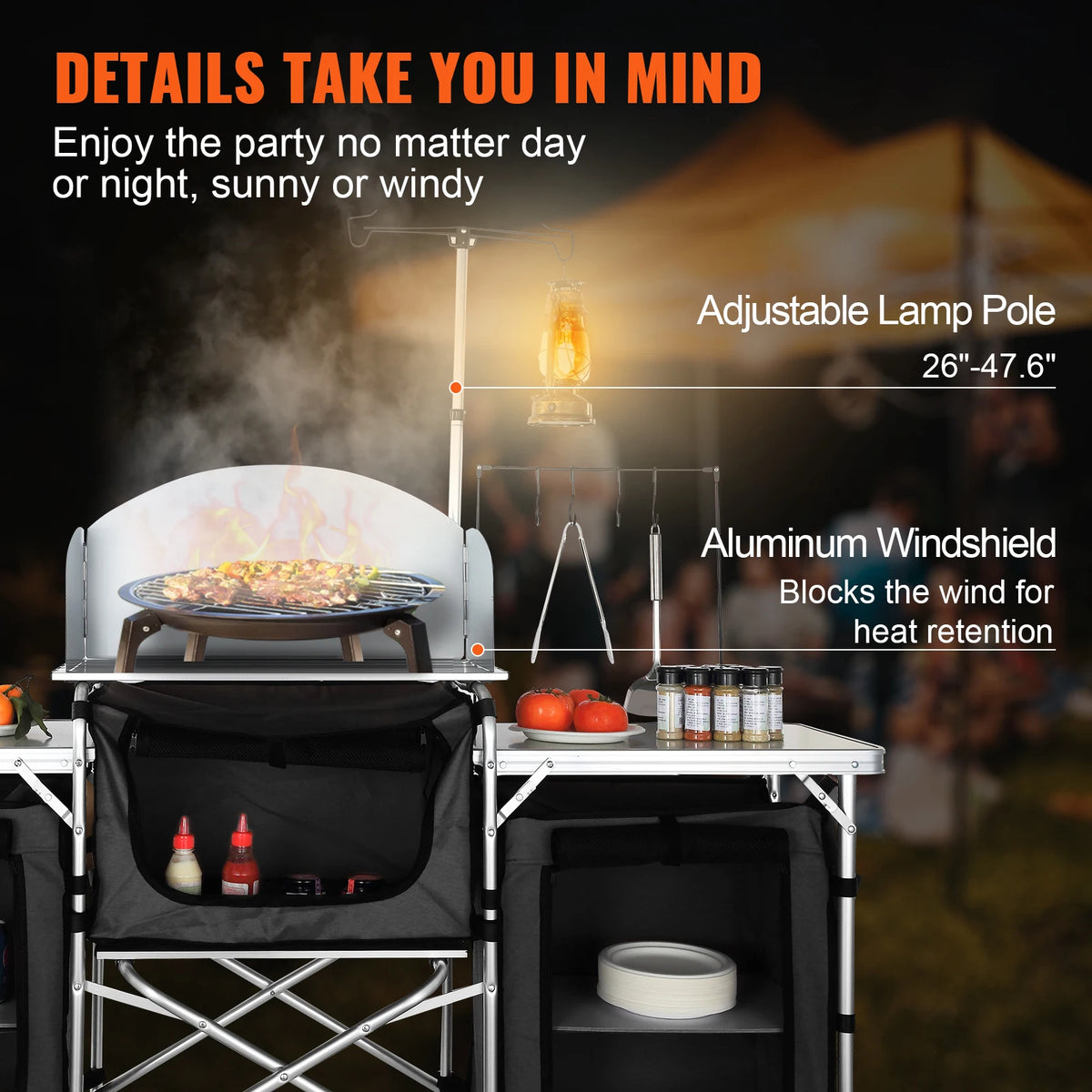 SucceBuy Portable Folding Camping Kitchen Table With Storage Rack