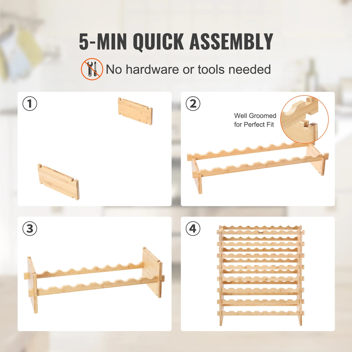 SucceBuy Bamboo Stackable Wine Rack Free Standing Bottle Organizer