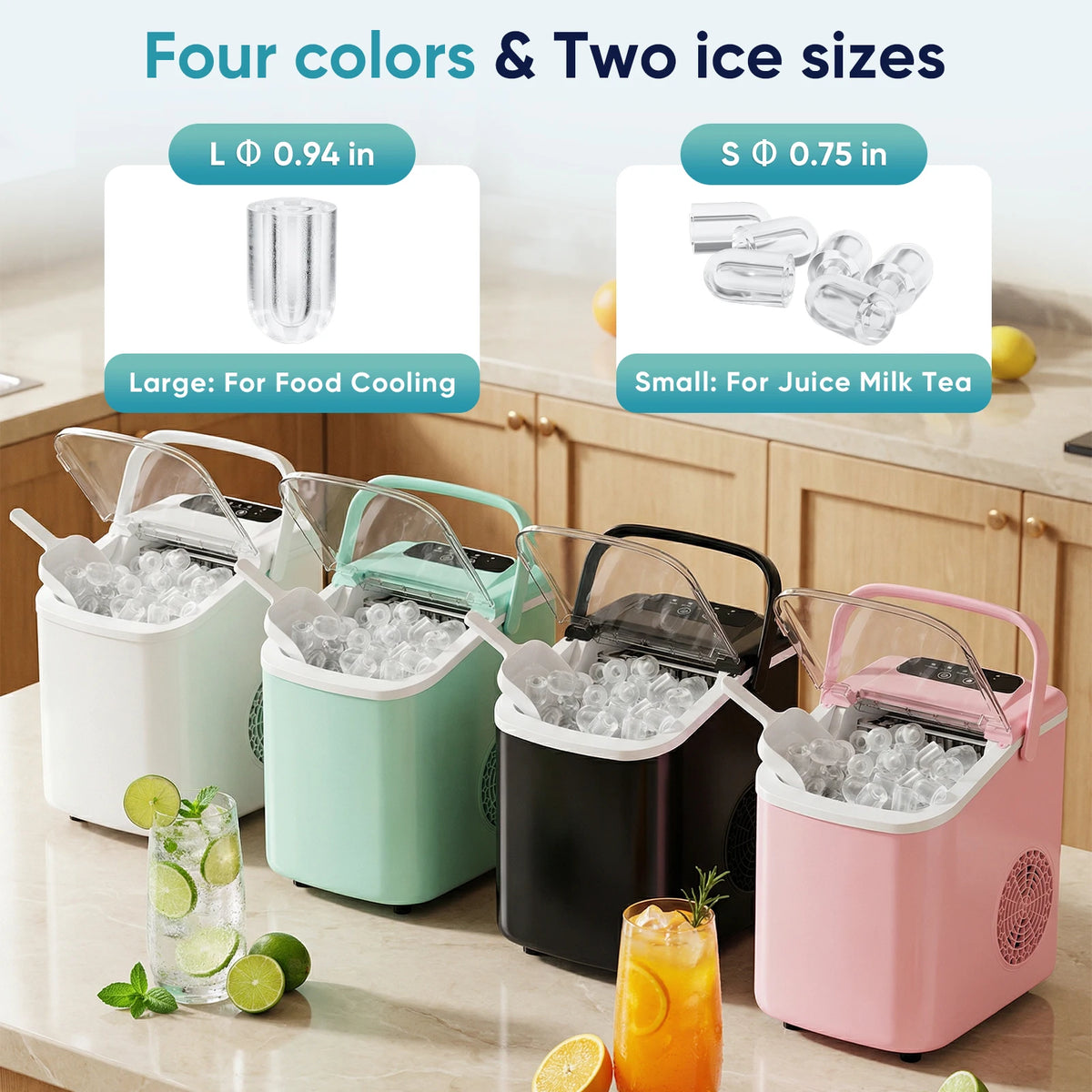 Compact Countertop Portable Ice Maker With Scoop And Handle