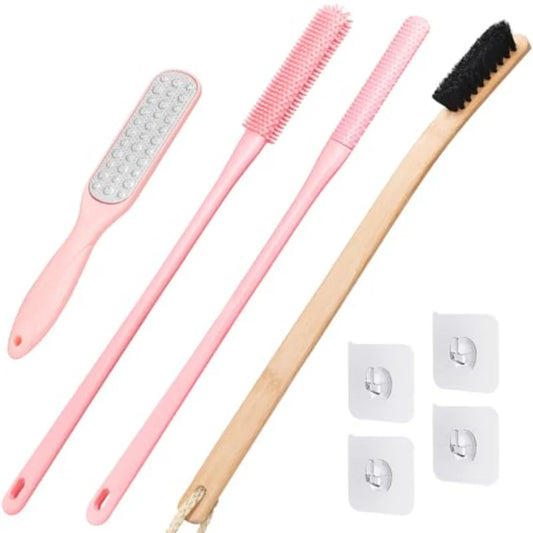 4 Pack Long Handle Toe Cleaning Brush Set For Bathrooms