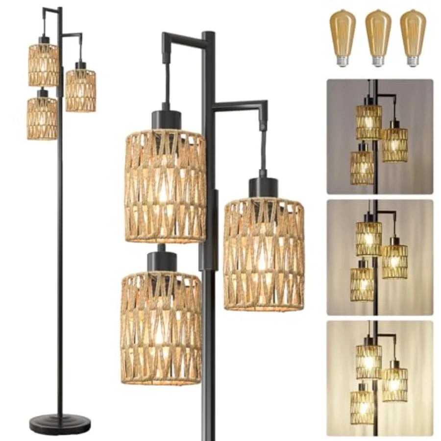 Stepless Dimmable Boho Industrial Corner Standing Floor Lamp