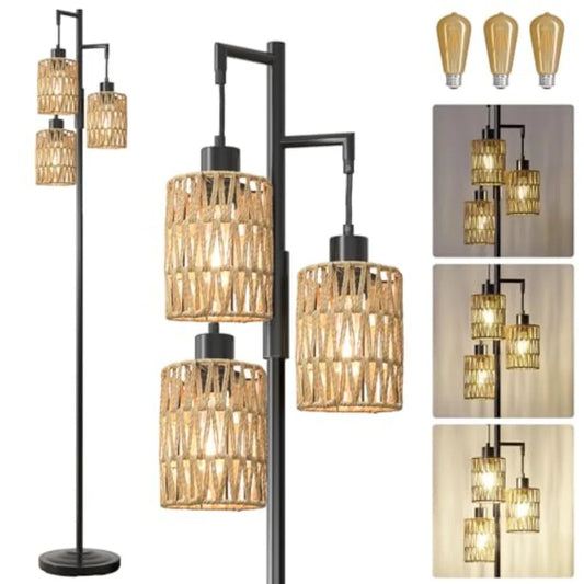Stepless Dimmable Boho Industrial Corner Standing Floor Lamp