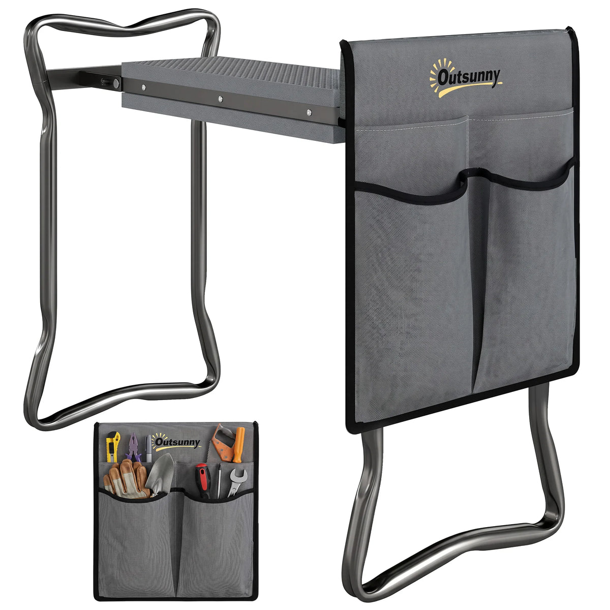 Outsunny Folding Garden Kneeler Bench With Tool Pouch