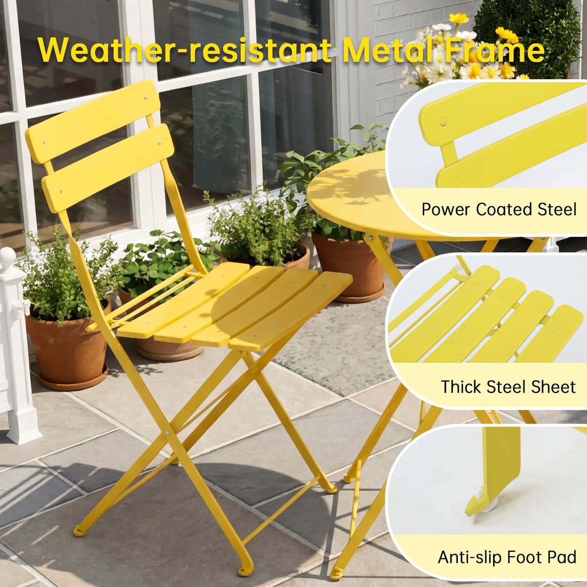 Tuarex Three Piece Folding Steel Bistro Set For Patio