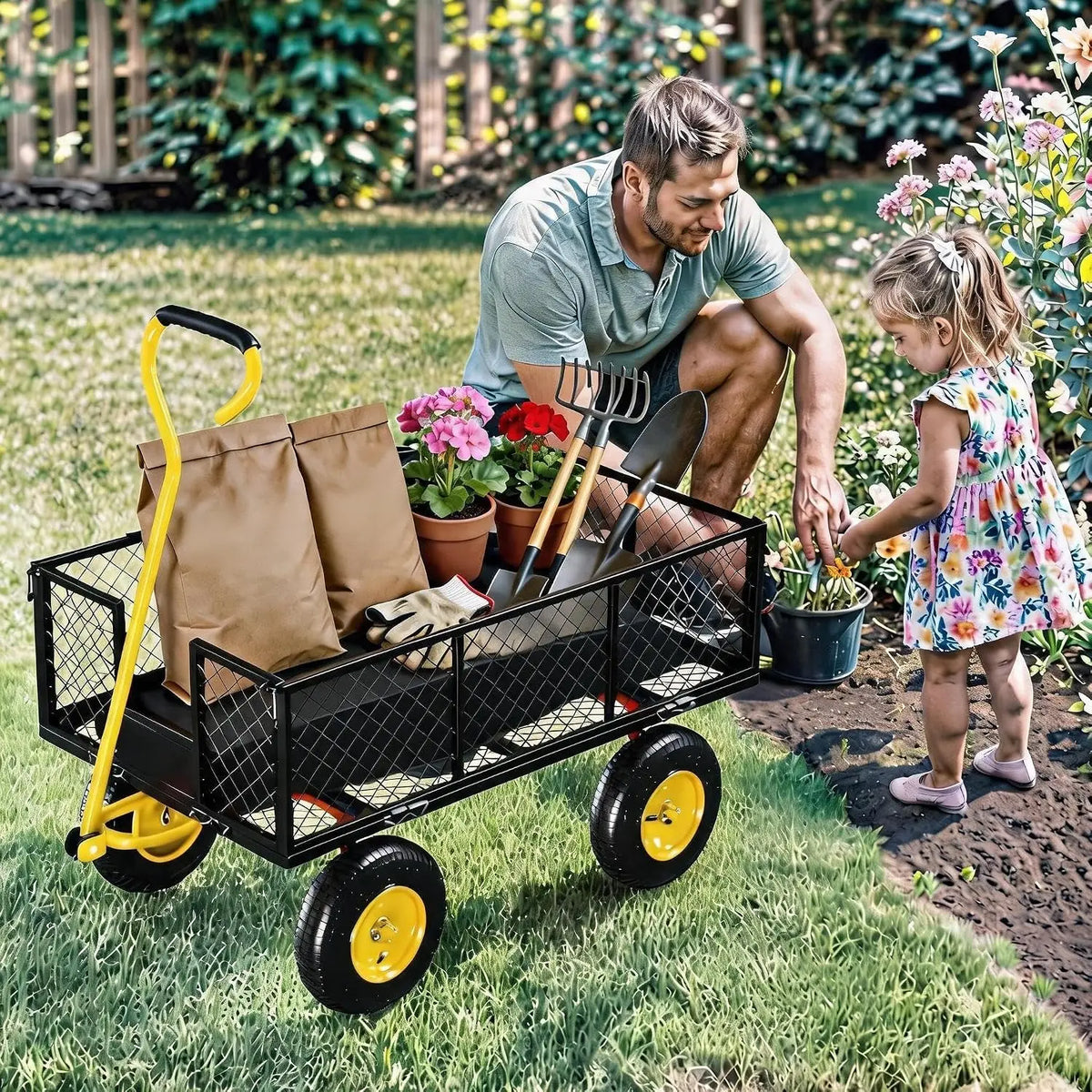 Tacleekii Heavy Duty Steel Utility Garden Cart With Handle