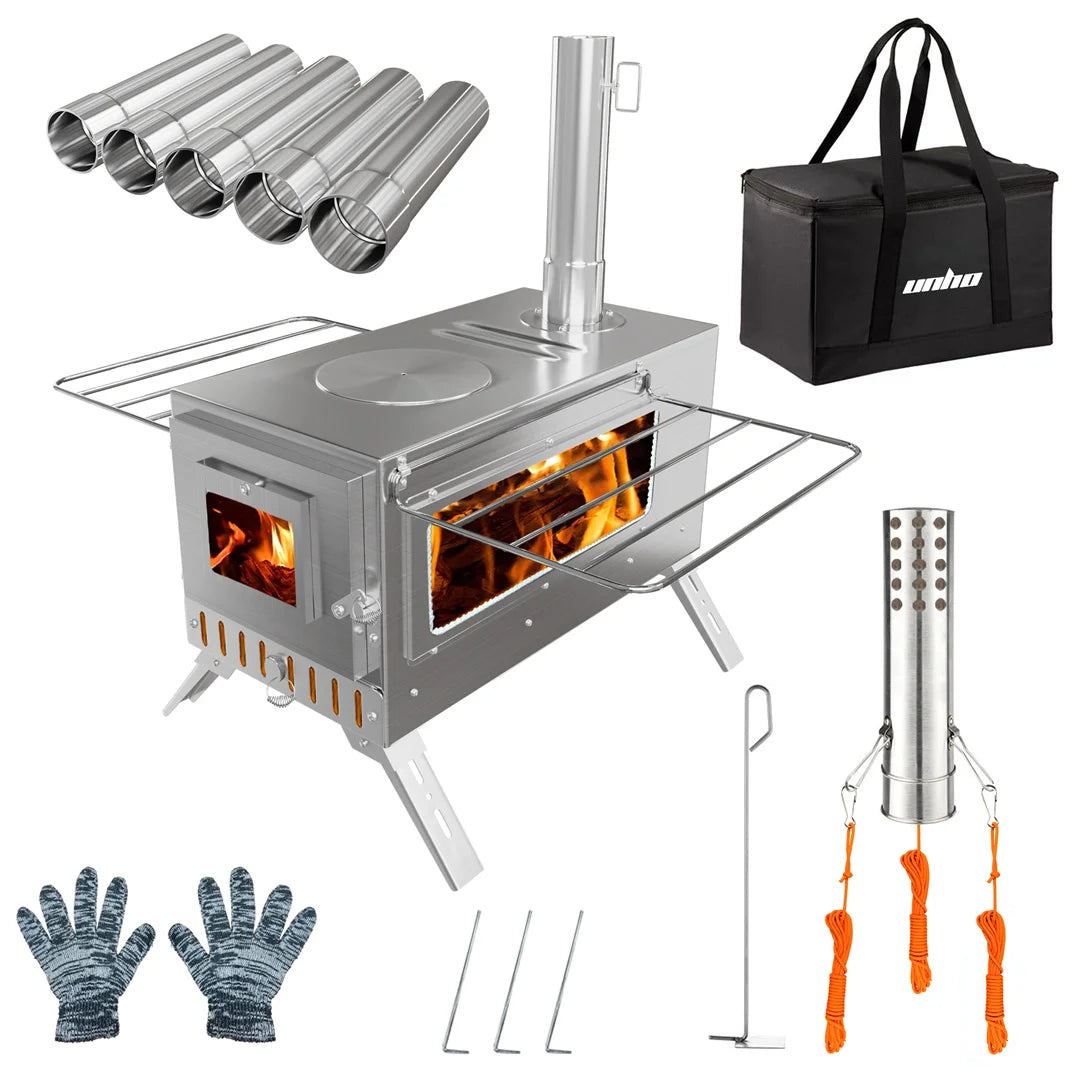 Portable Stainless Steel Wood Burning Tent Stove With Chimney Pipes