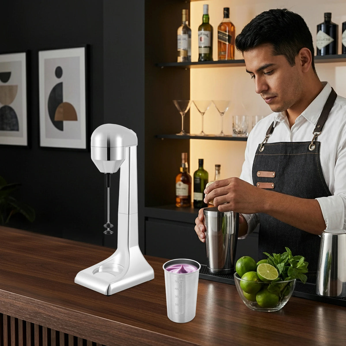 Portable Electric Milkshake Maker With Dual Speed Stainless Steel Mixer