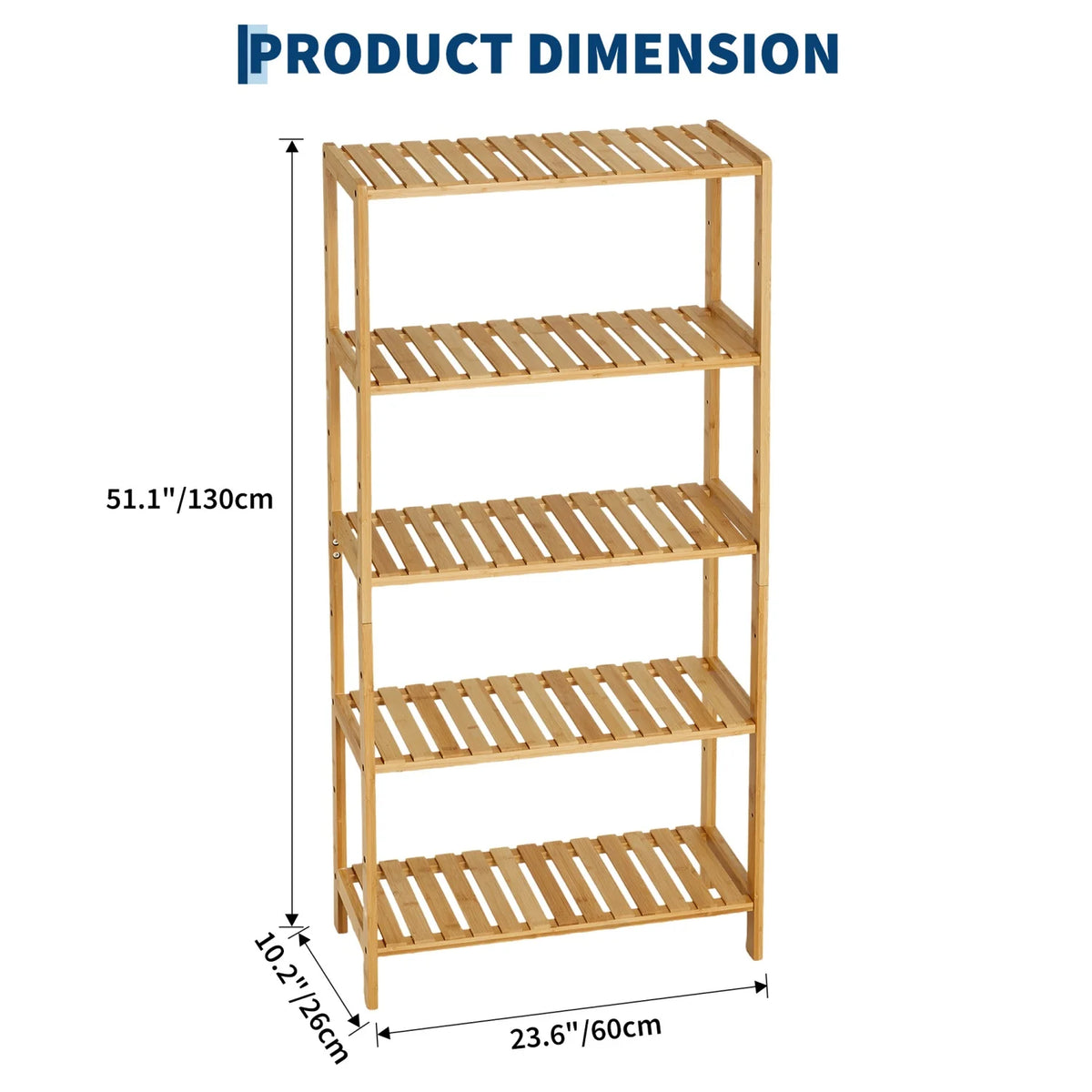 HiMiss Five Tier Bamboo Bathroom Shelf With Slatted Storage Rack