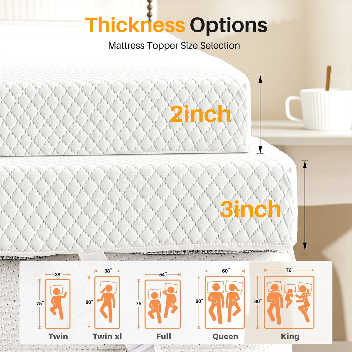 MCQ Cooling Memory Foam Mattress Topper Removable Cover
