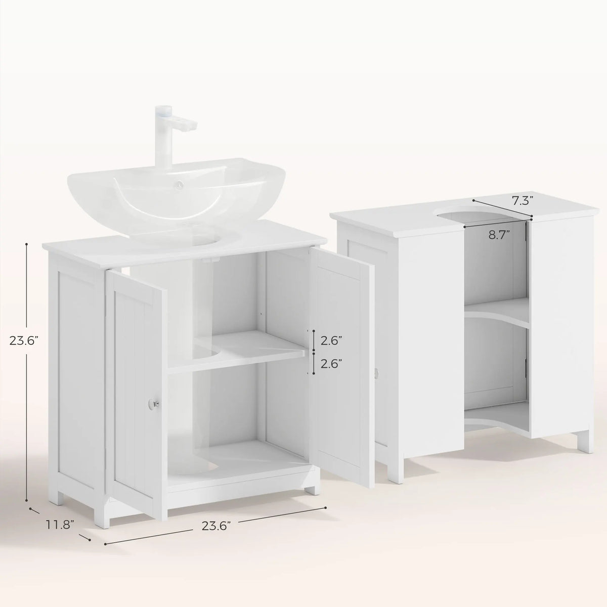 Kleankin Freestanding Bathroom Pedestal Sink Cabinet With U Shape Cutout Shelf
