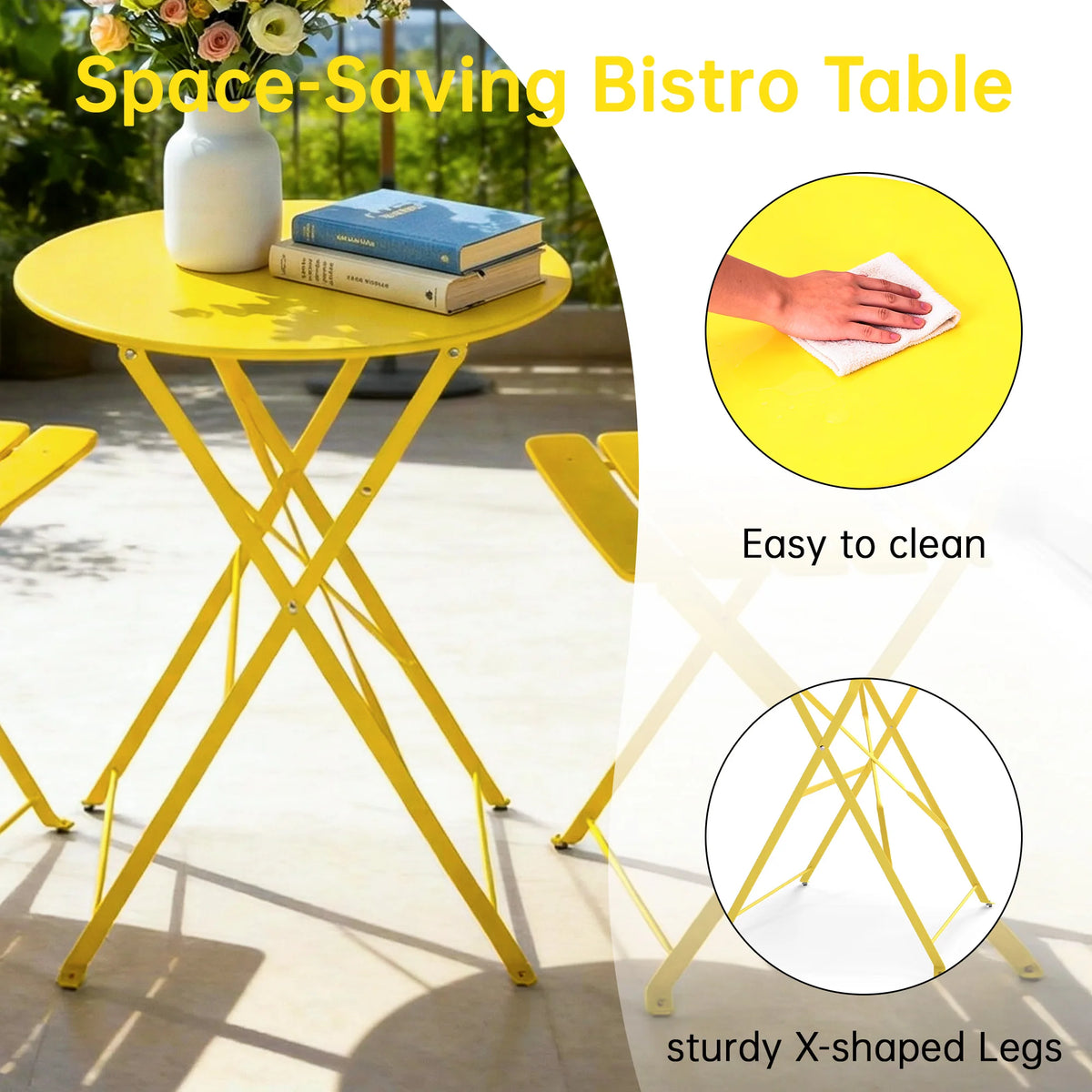 Tuarex Three Piece Folding Steel Bistro Set For Patio