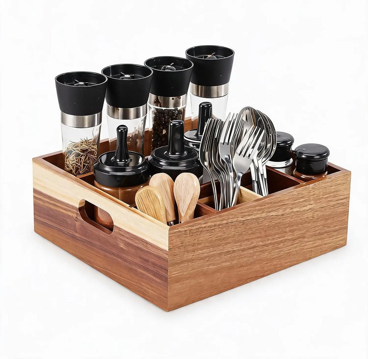 Garvee Multi Compartment Wooden Utensil Holder Caddy With Handles