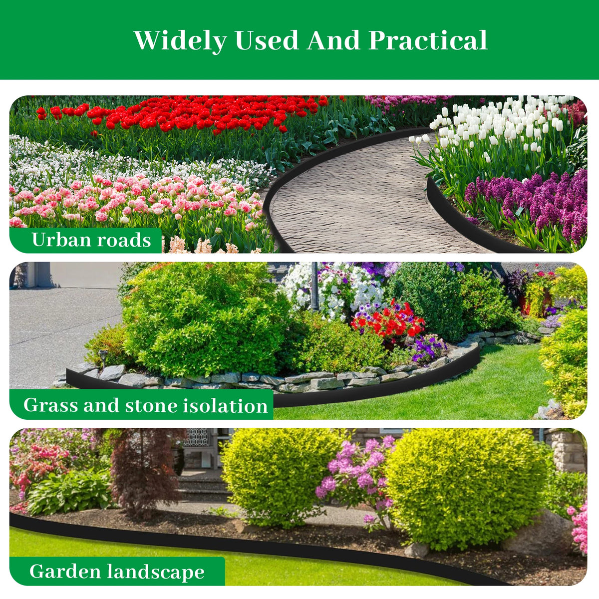 Durable Flexible Landscape Lawn Edging Border Kit With Ground Spikes